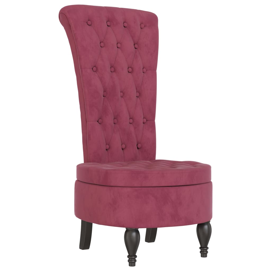 stol med høj ryg knapdesign velour vinrød