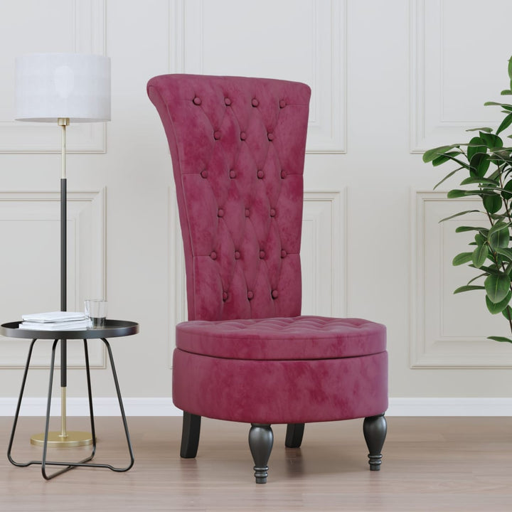 stol med høj ryg knapdesign velour vinrød
