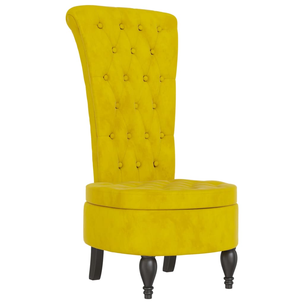 stol med høj ryg knapdesign velour gul