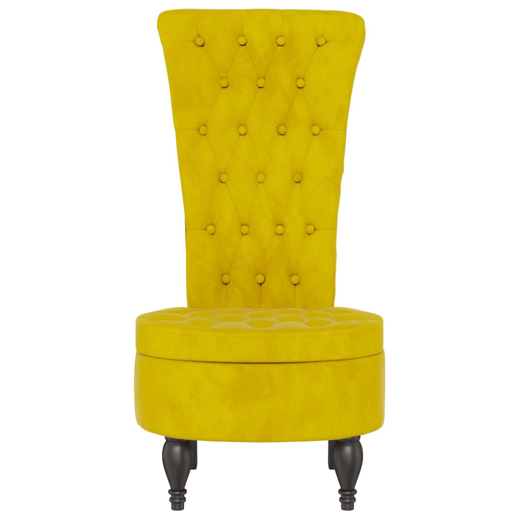 stol med høj ryg knapdesign velour gul