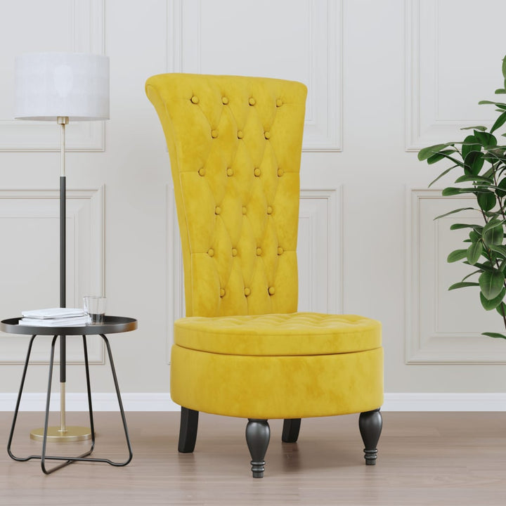 stol med høj ryg knapdesign velour gul