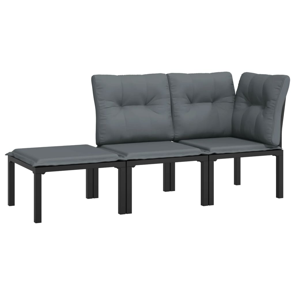 loungesæt til haven 3 dele polyrattan sort og grå