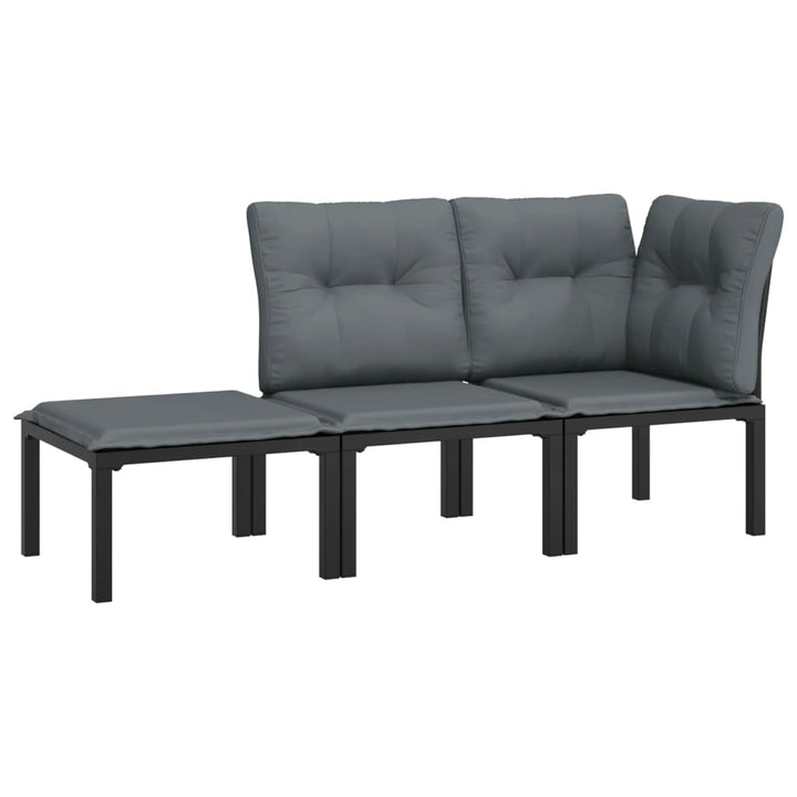 loungesæt til haven 3 dele polyrattan sort og grå