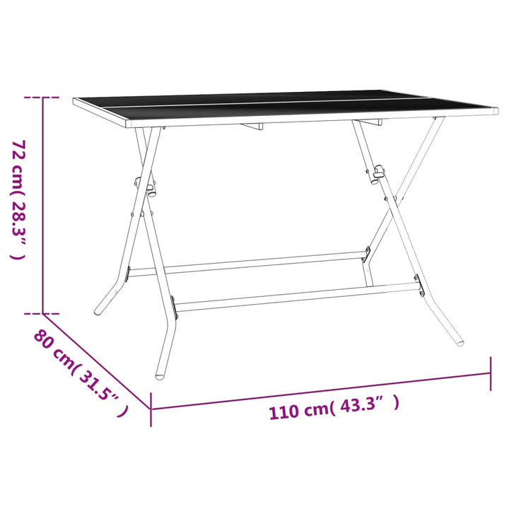 foldbart havebord 110x80x72 cm stål og meshstof antracitgrå