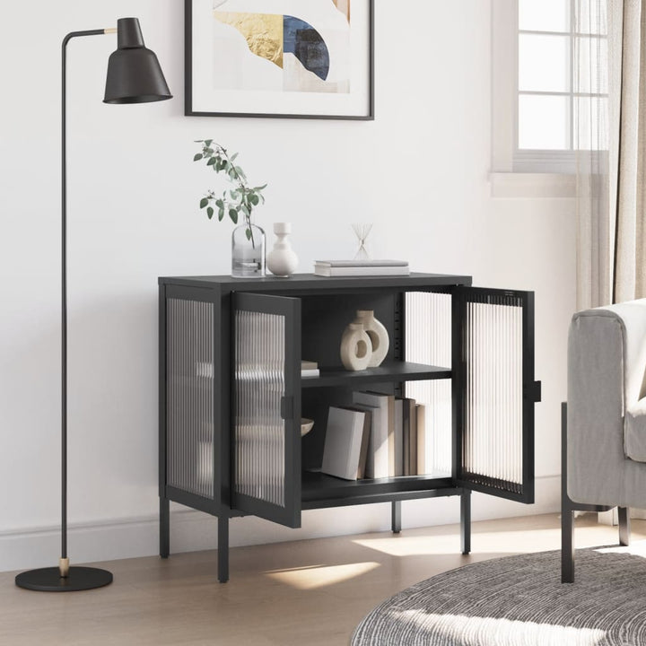 skænk 70x35x70 cm glas og stål sort
