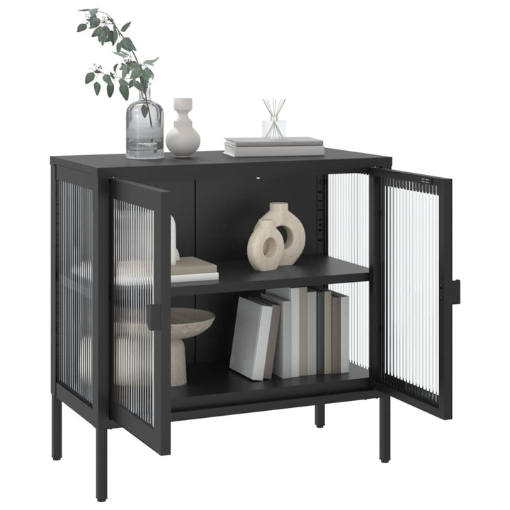 skænk 70x35x70 cm glas og stål sort