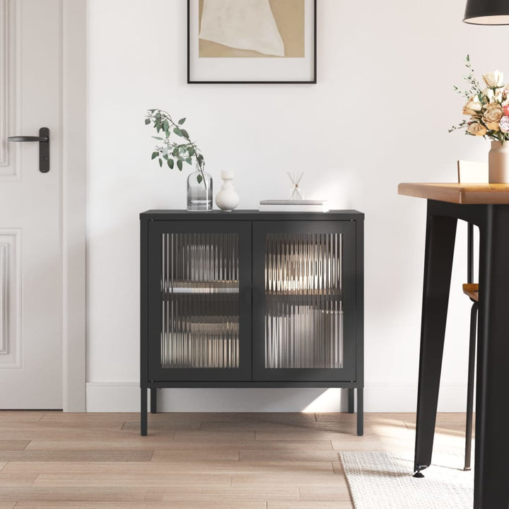 skænk 70x35x70 cm glas og stål sort
