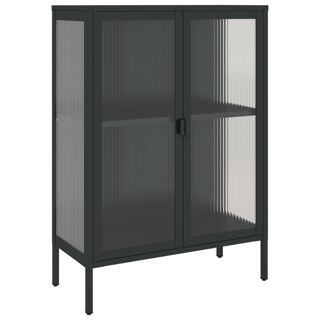 skænk 75x35x105 cm glas og stål sort