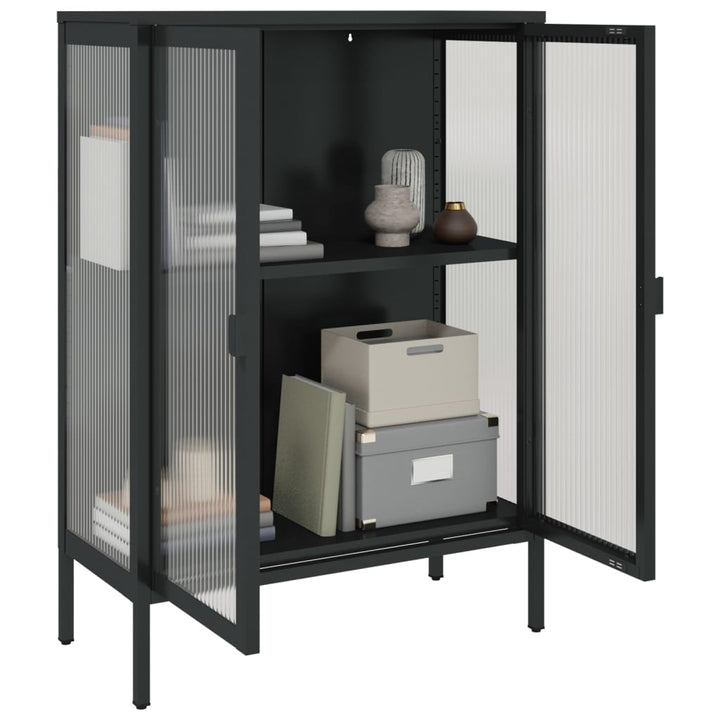 skænk 75x35x105 cm glas og stål sort