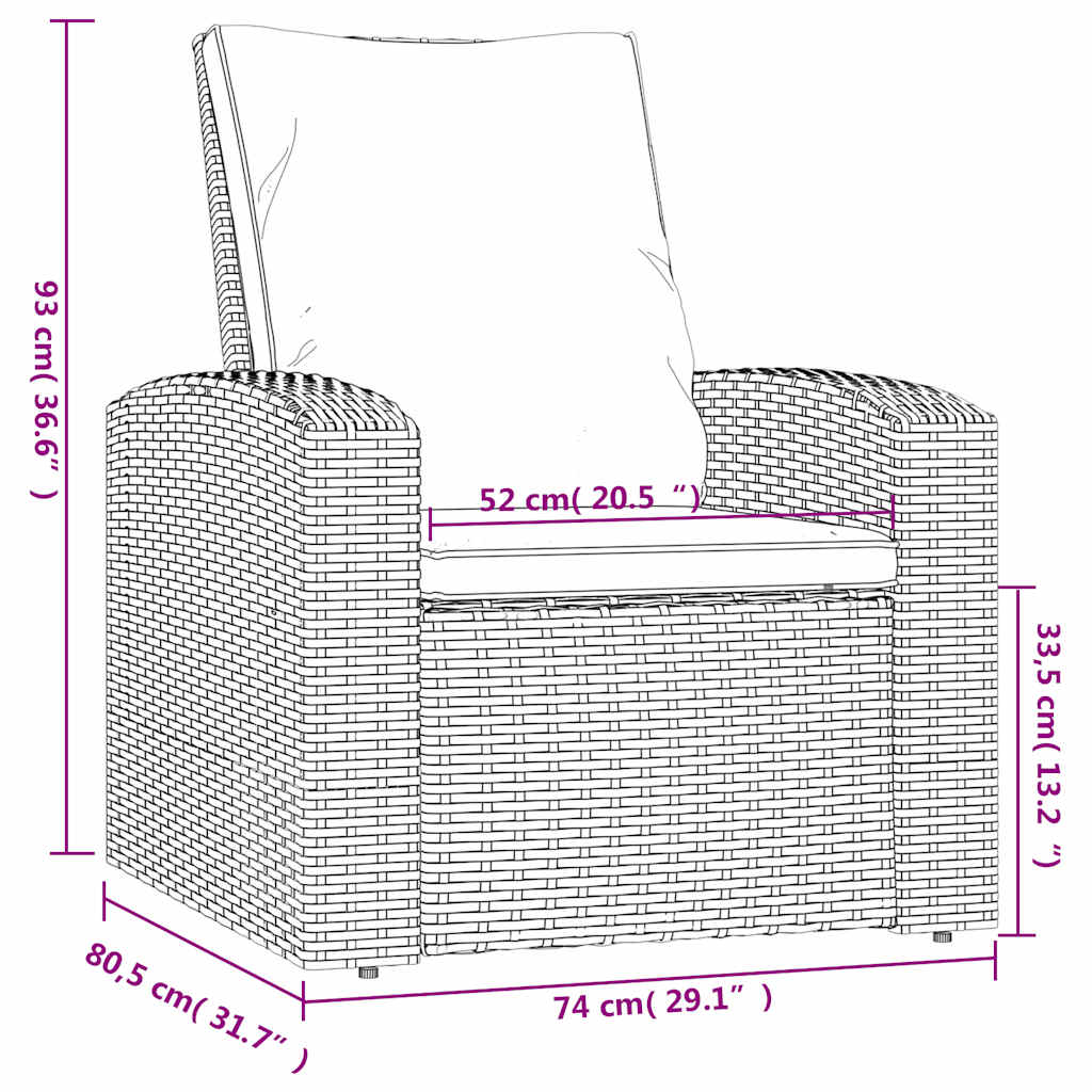 positionsstol med hynder polyrattan sort