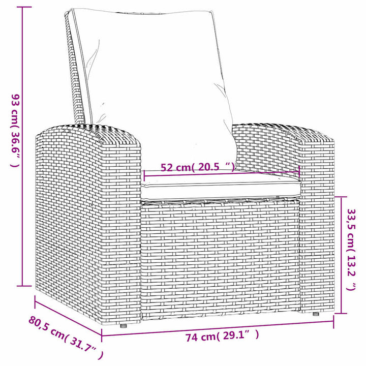 positionsstol med hynder polyrattan sort