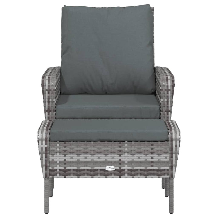 havestol med fodskammel polyrattan grå
