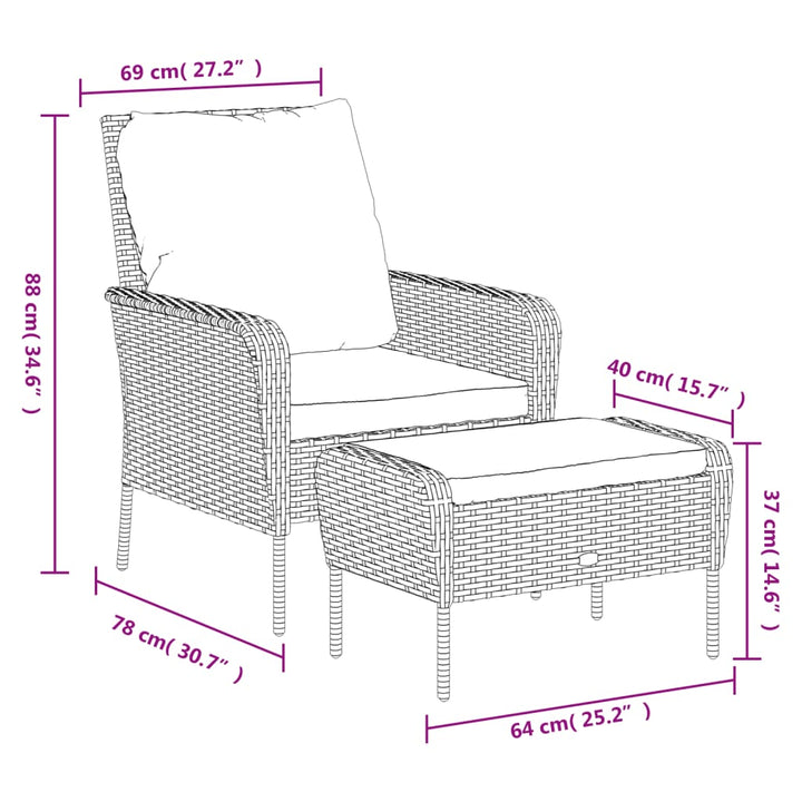 havestol med fodskammel polyrattan sort