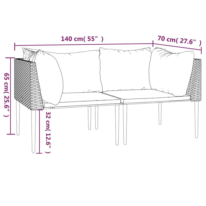 hjørnemoduler til havesofa 2 stk. med hynder polyrattan grå