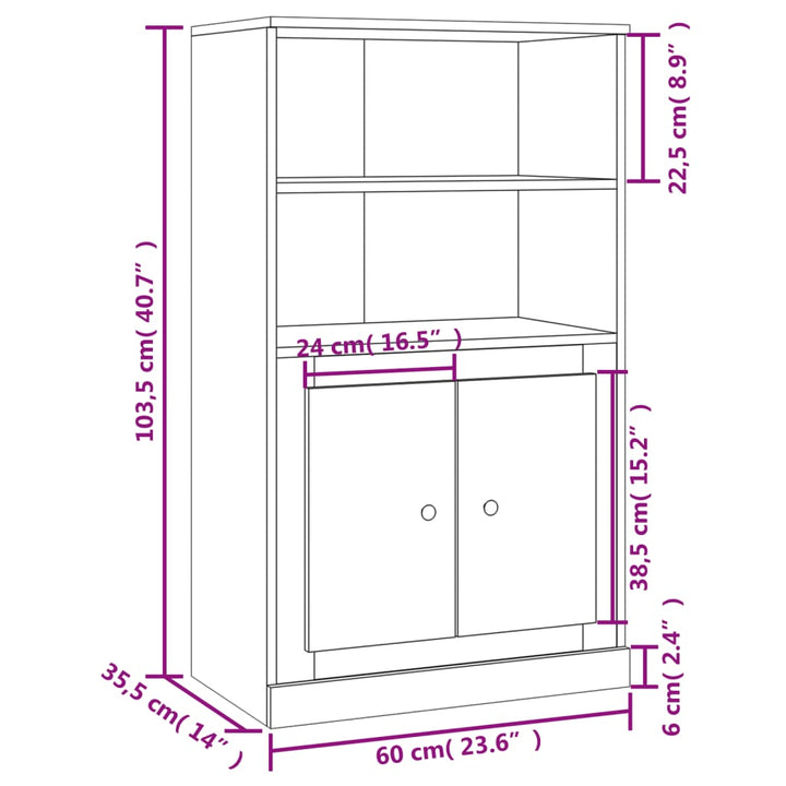 skænk 60x35,5x103,5 cm konstrueret træ grå sonoma-eg