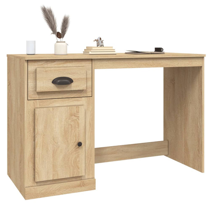 skrivebord m. skuffer 115x50x75 cm konstrueret træ sonoma-eg
