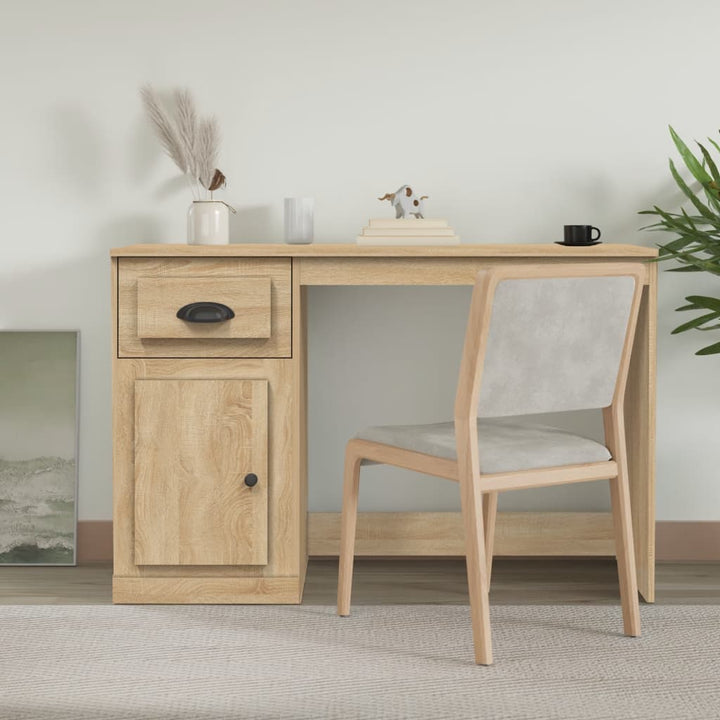 skrivebord m. skuffer 115x50x75 cm konstrueret træ sonoma-eg