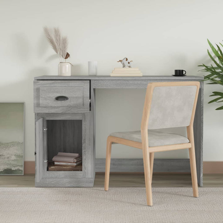 skrivebord m. skuffe 115x50x75 cm konstrueret træ grå sonoma-eg