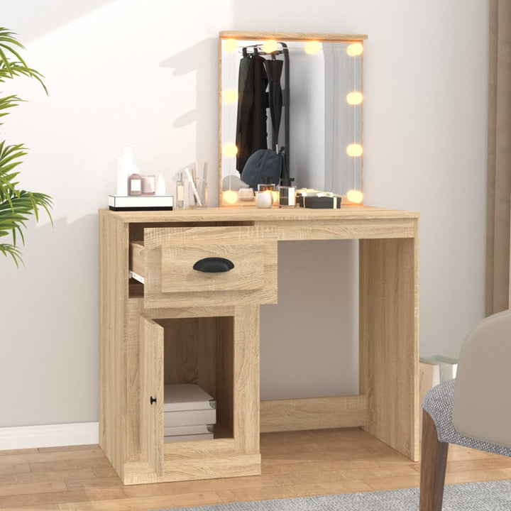 makeupbord med LED-lys 90x50x132,5 cm konstrueret træ sonoma-eg