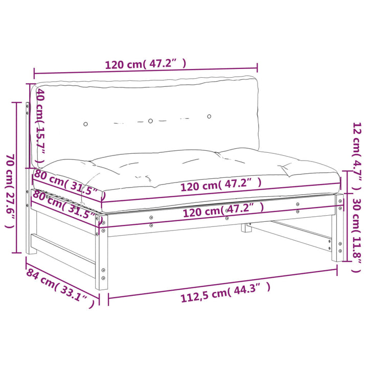 midtermodul til sofa 120x80 cm massivt fyrretræ grå