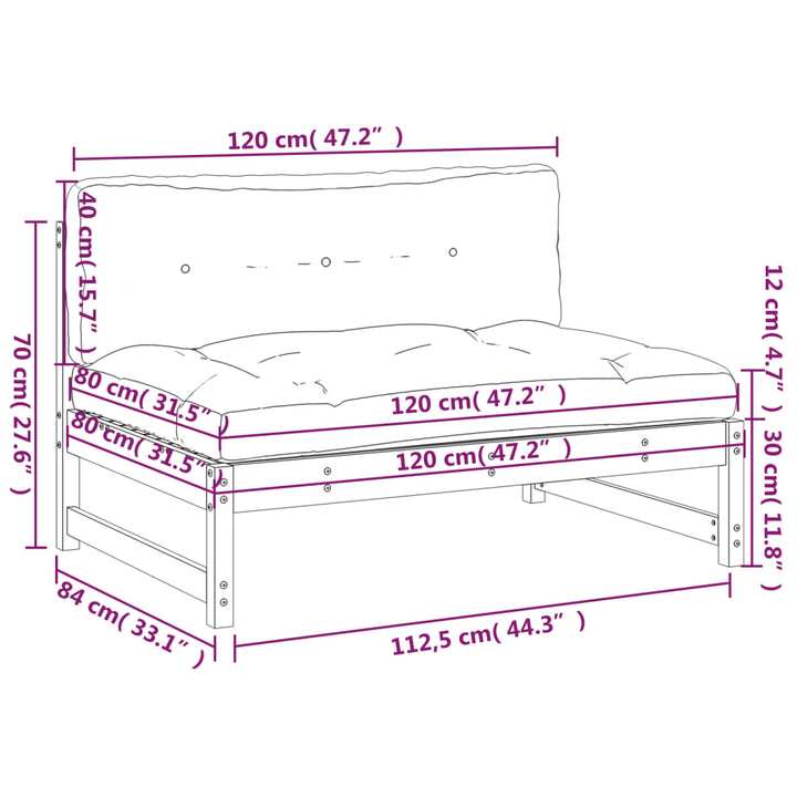 midtermodul til sofa 120x80 cm massivt fyrretræ sort