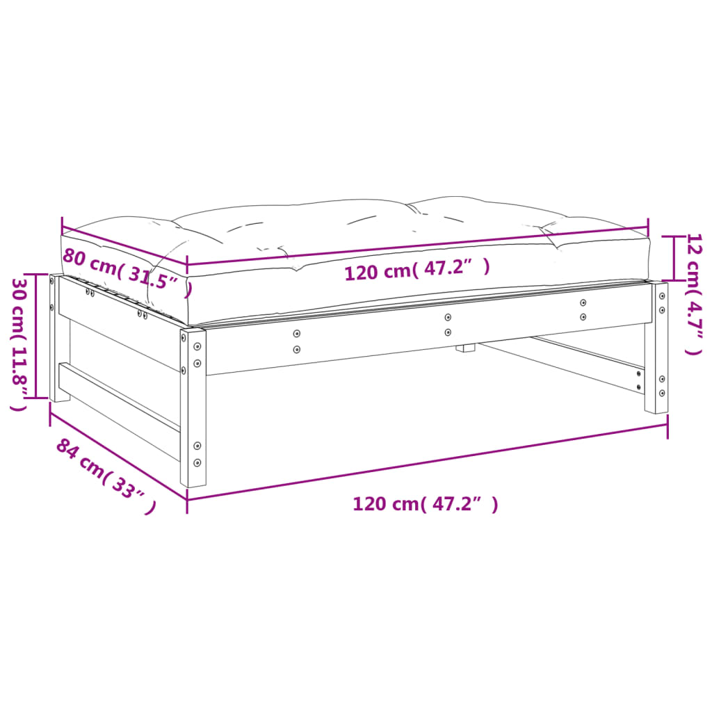 udendørs fodskammel 120x80 cm massivt fyrretræ honningbrun