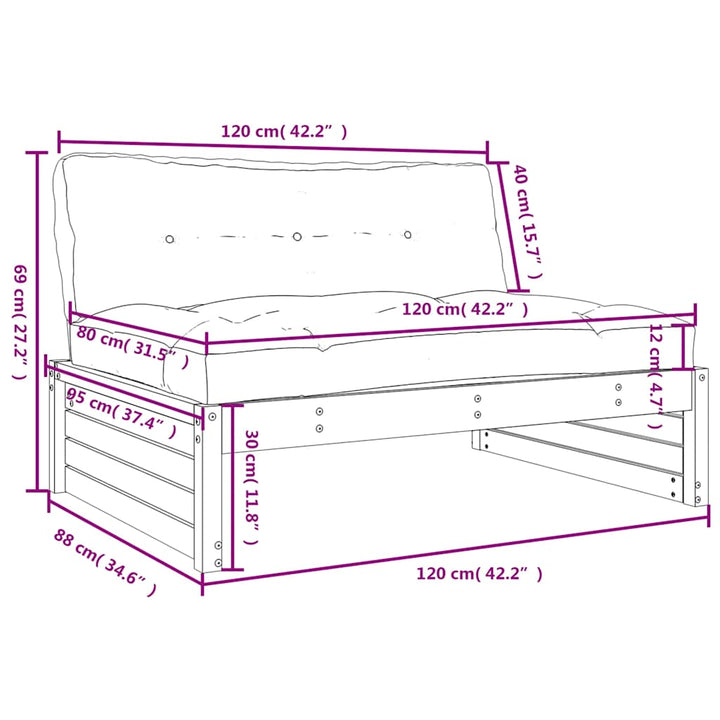 midtermodul til sofa 120x80 cm massivt fyrretræ