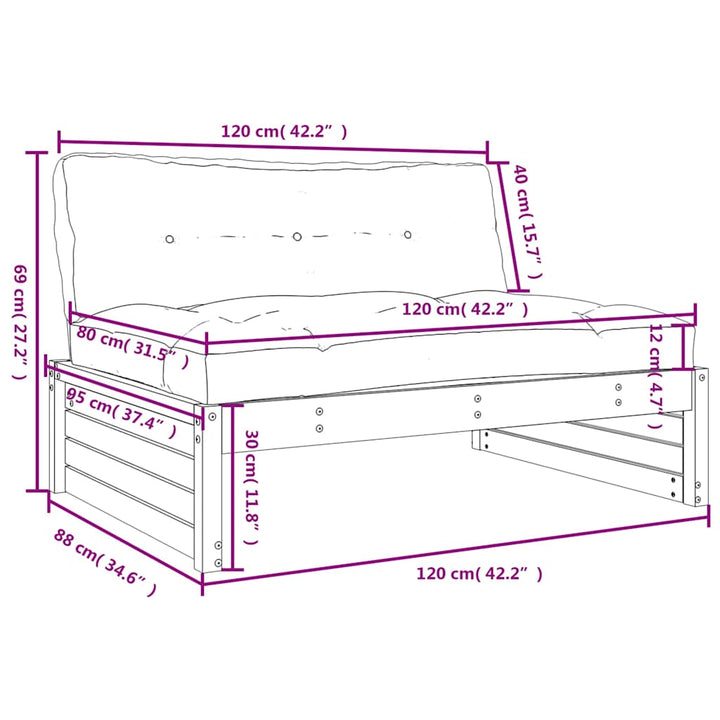midtermodul til sofa 120x80 cm massivt fyrretræ sort