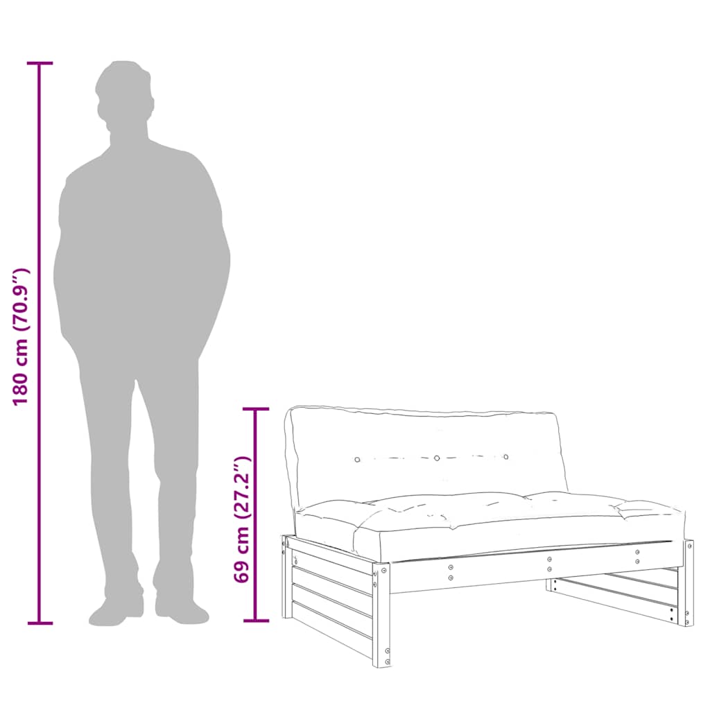 midtermodul til sofa 120x80 cm massivt fyrretræ sort