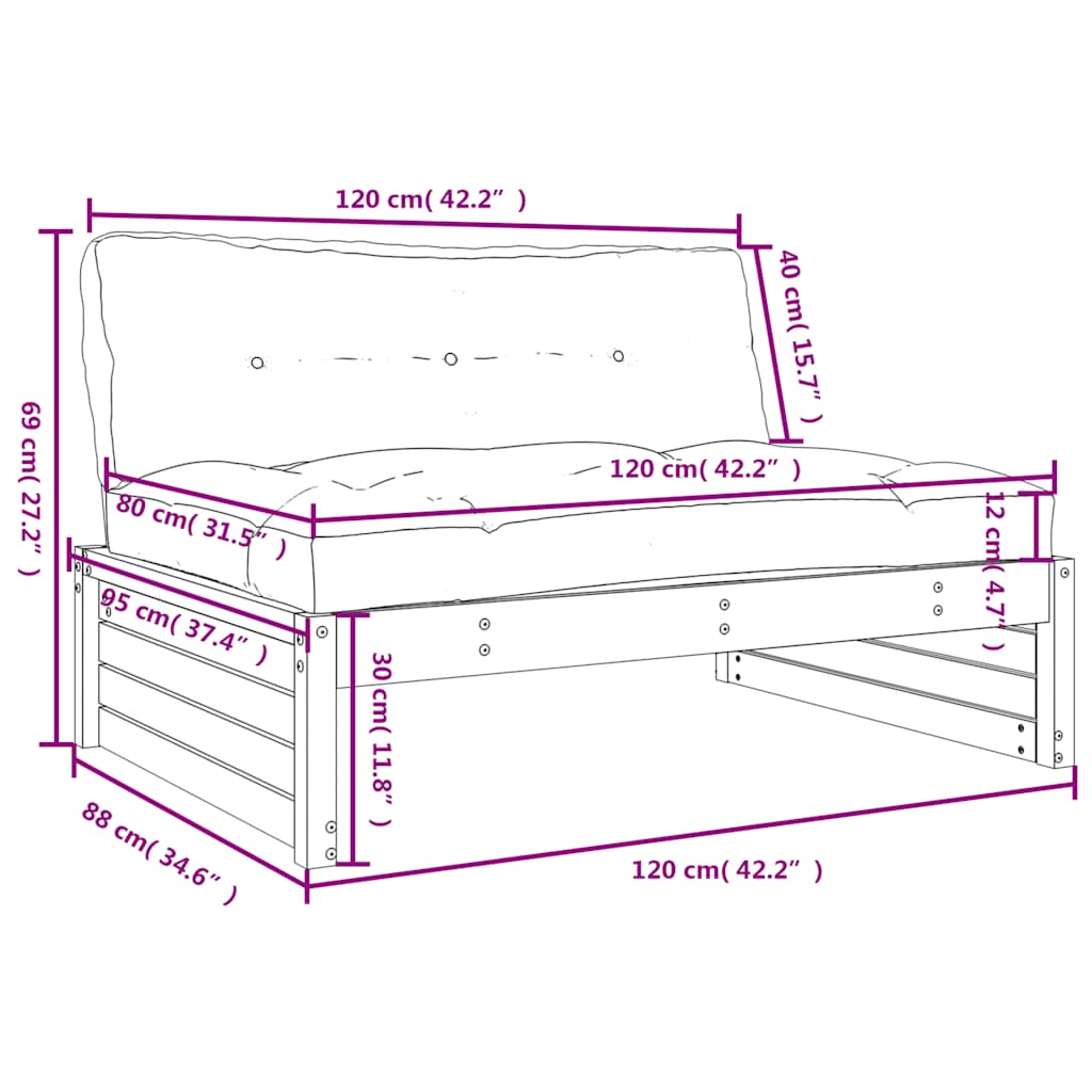 midtermodul til sofa 120x80 cm imprægneret fyrretræ