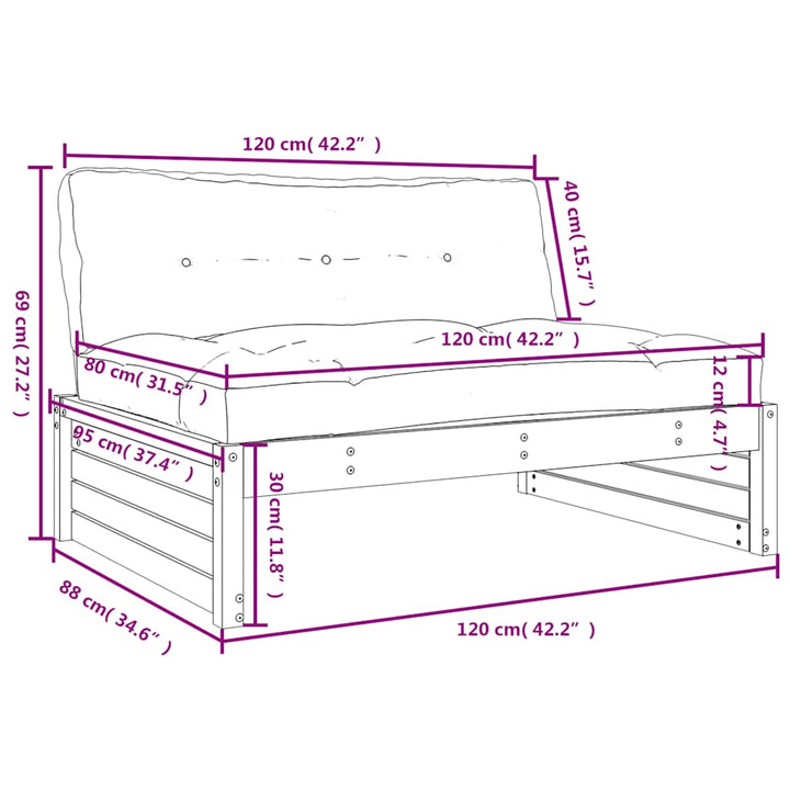midtermodul til sofa 120x80 cm imprægneret fyrretræ