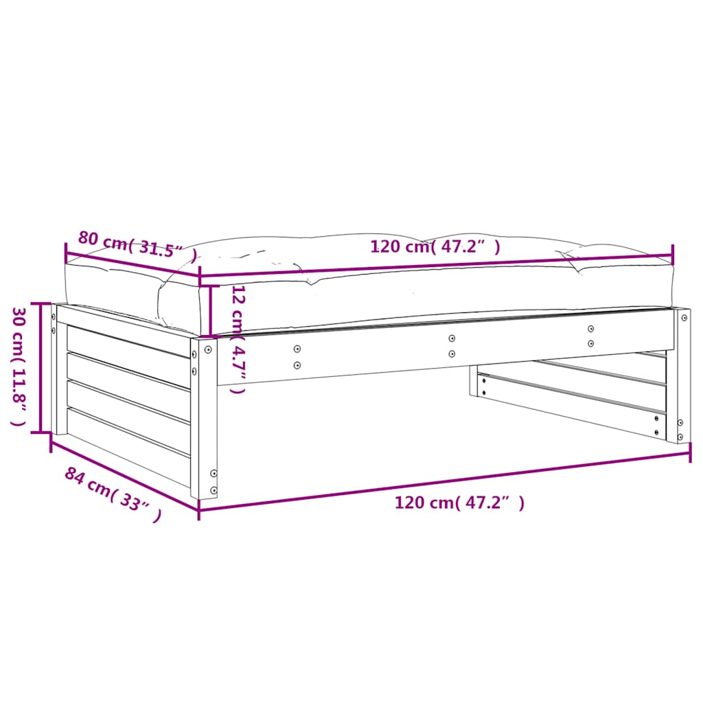 udendørs fodskammel 120x80 cm massivt fyrretræ sort