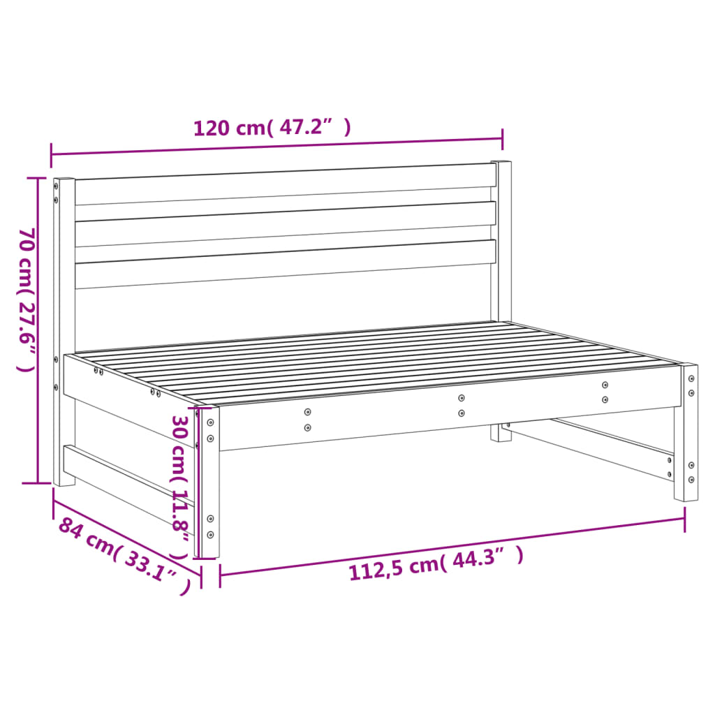 midtermodul til havesofa 120x80 cm massivt fyrretræ hvid
