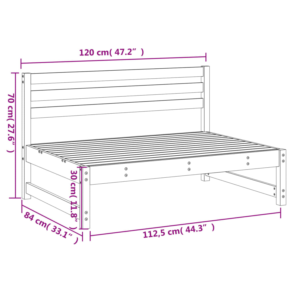 midtermodul til havesofa 120x80 cm imprægneret fyrretræ