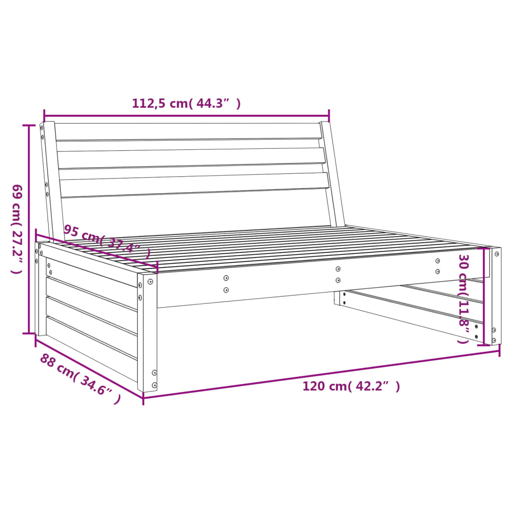 midtermodul til havesofa 120x80 cm massivt fyrretræ hvid