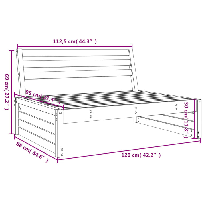 midtermodul til havesofa 120x80 cm massivt fyrretræ grå