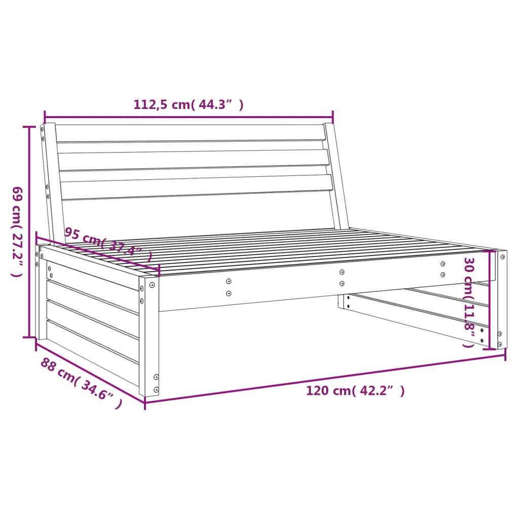 midtermodul til havesofa 120x80 cm imprægneret fyrretræ