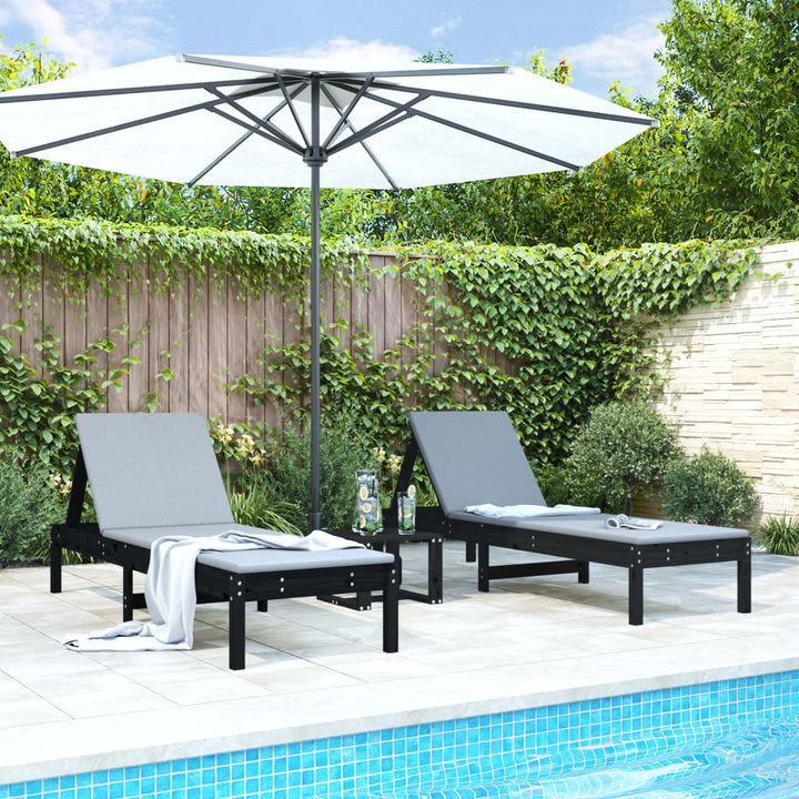 liggestole 2 stk. 199,5x60x74 cm massivt fyrretræ sort