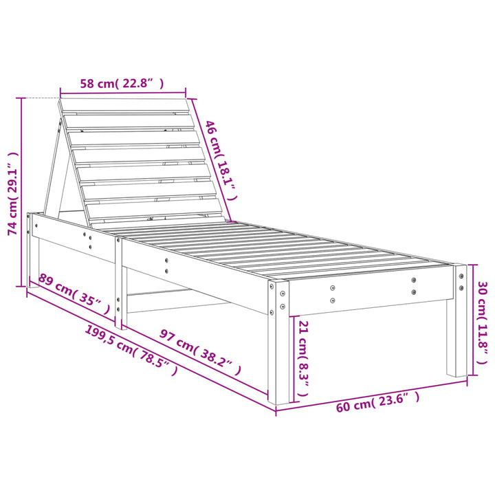 liggestole 2 stk. 199,5x60x74 cm massivt douglasgran