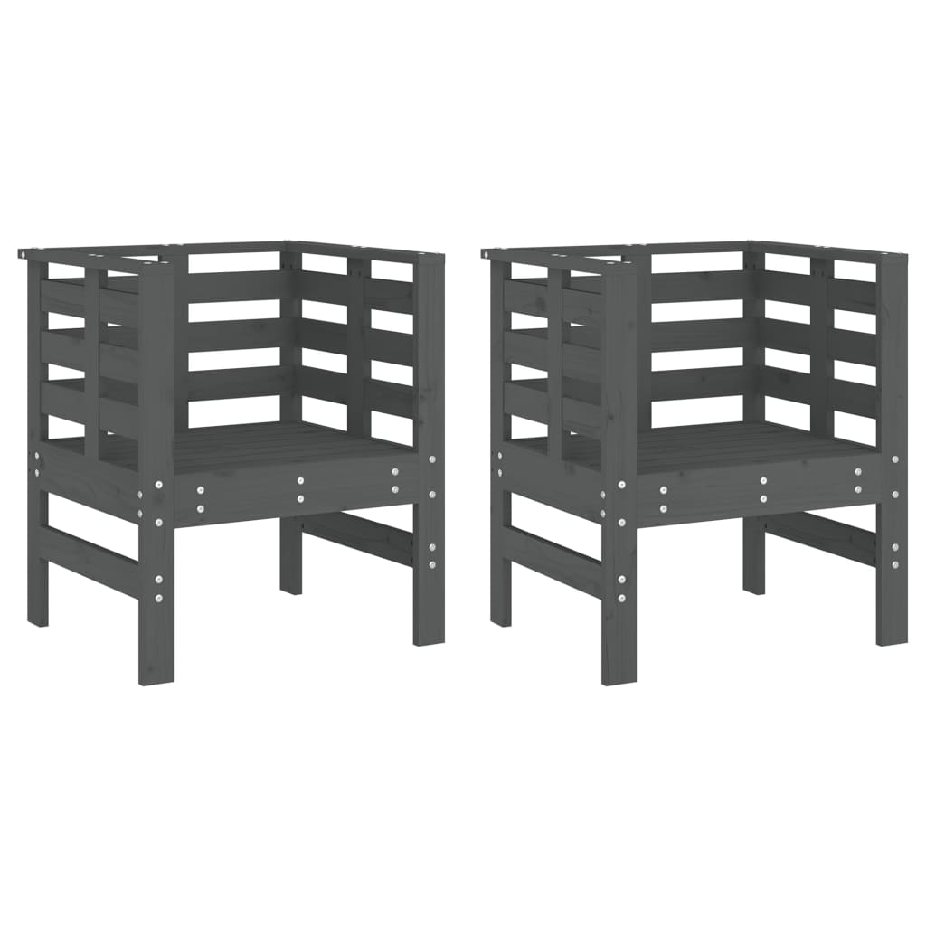 havestole 2 stk. 61,5x53x71 cm massivt fyrretræ grå