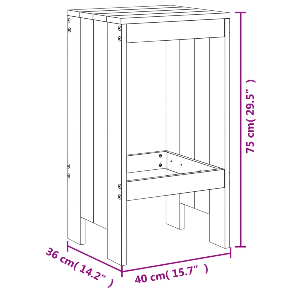 barstole 2 stk. 40x36x75 cm massivt fyrretræ