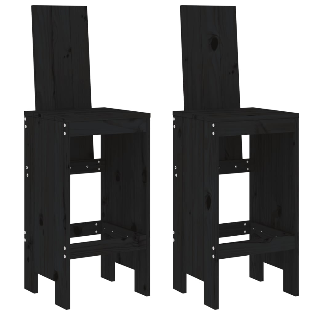 barstole 2 stk. 40x42x120 cm massivt fyrretræ sort