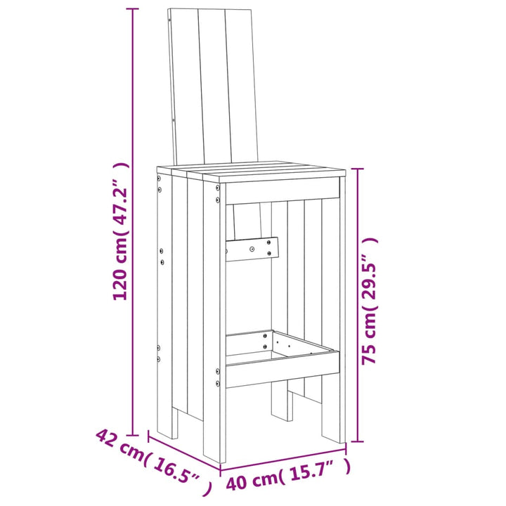 barstole 2 stk. 40x42x120 cm massivt fyrretræ sort