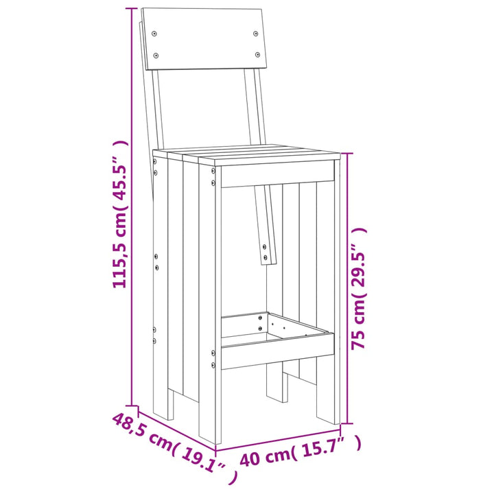 barstole 2 stk. 40x48,5x115,5 cm massivt fyrretræ hvid
