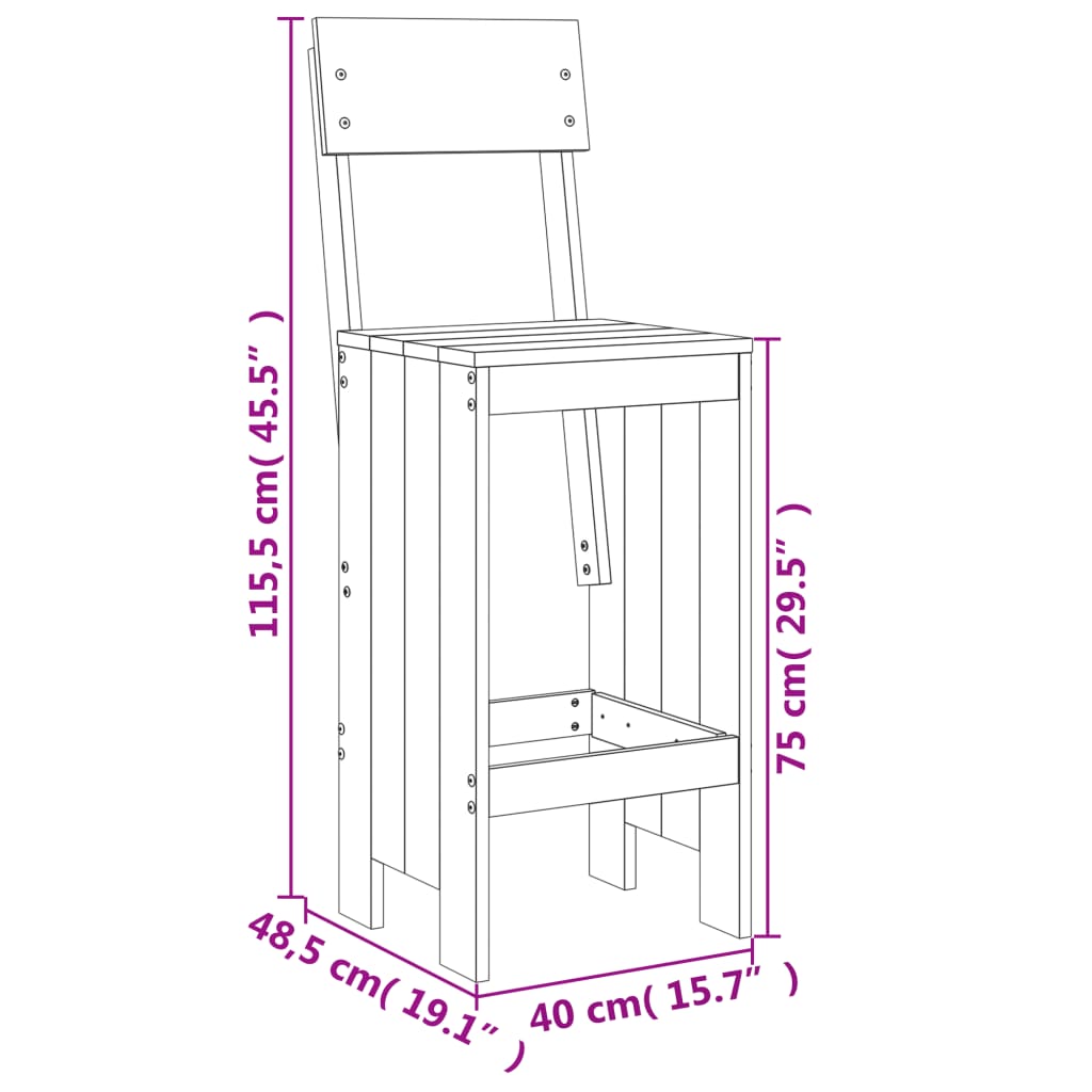 barstole 2 stk. 40x48,5x115,5 cm massivt douglasgran