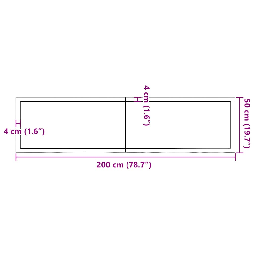 væghylde 200x50x(2-6) cm behandlet massivt egetræ mørkebrun