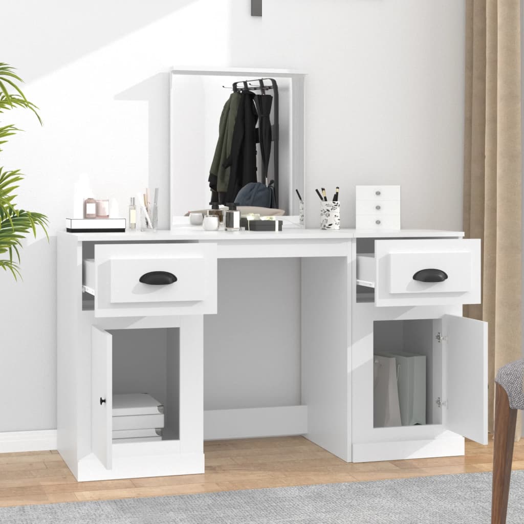 makeupbord med spejl 130x50x132,5 cm hvid
