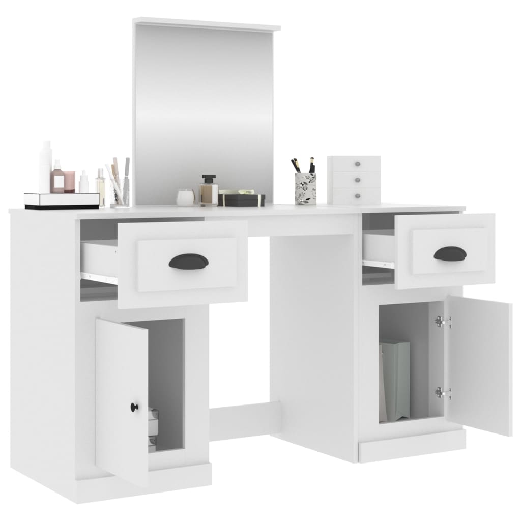 makeupbord med spejl 130x50x132,5 cm hvid