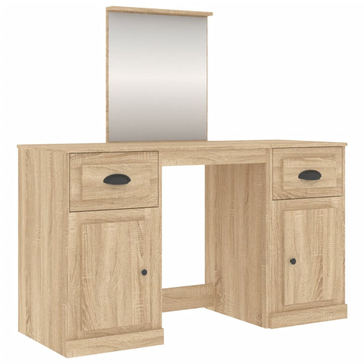 makeupbord med spejl 130x50x132,5 cm brun sonoma-eg