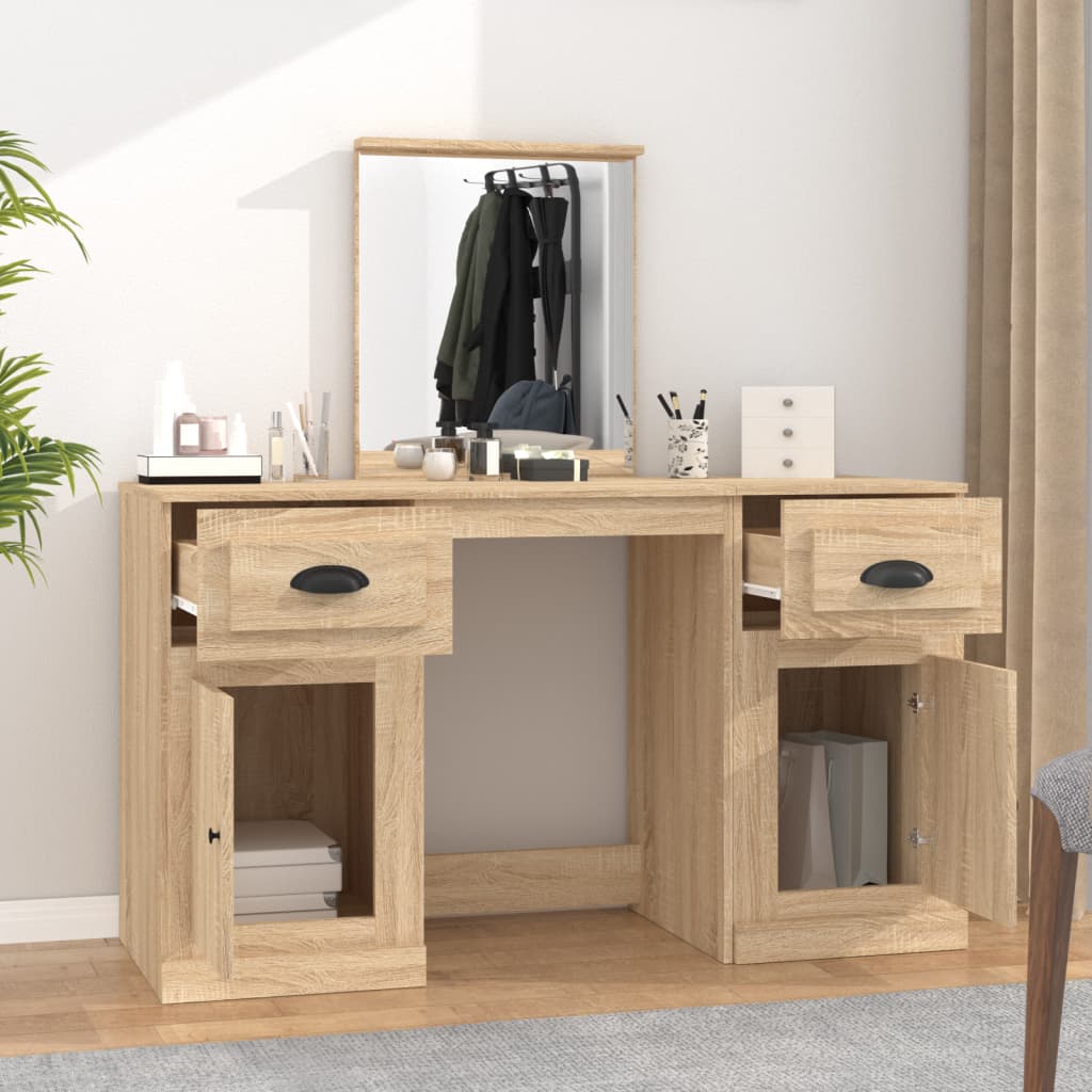makeupbord med spejl 130x50x132,5 cm brun sonoma-eg